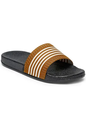Misto Women Mustard Brown & White Striped Sliders