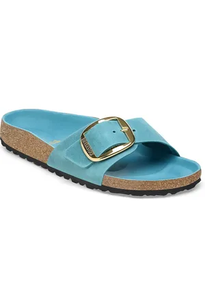 Birkenstock Madrid Leather Buckle Detailed Narrow Width Open Toe Flats