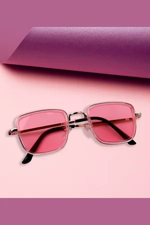 Spiky Unisex Kids Pink Lens & Gold-Toned Rectangle Sunglasses KABI
