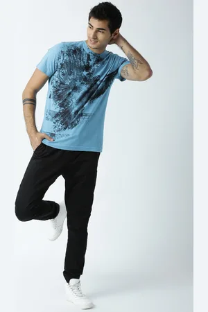 Huetrap Men Blue Printed Round Neck T-shirt