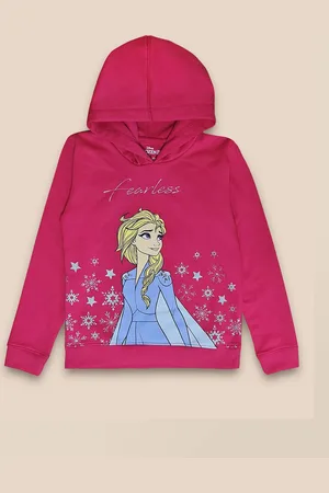 Kidsville Girls Fuchsia Pink & Blue Frozen Print Hooded Sweatshirt