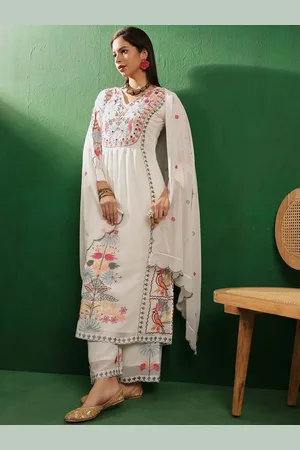 DIVASTRI Women Floral Embroidered Regular Thread Work Kurta with Palazzos & With Dupatta