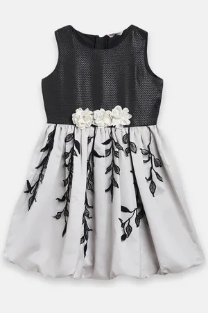 BUTTERFLY Girls Black & Grey Self Design Fit and Flare Dress