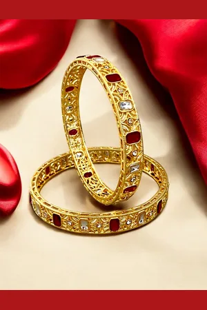 Pihtara Jewels Set Of 2 Gold-Plated Kundan Stone Studded Bangles
