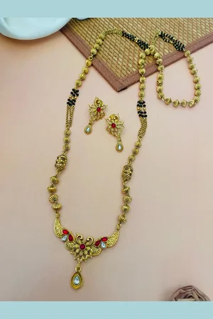 ABDESIGNS Gold-Plated Stone Studded & Beaded Mangalsutra