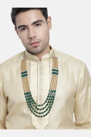 I Jewels Men Green & Gold-Toned Gold-Plated Layered Necklace