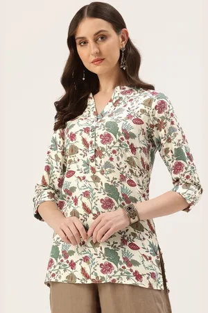 Amukti Mandarin Collar Floral Printed Tunic