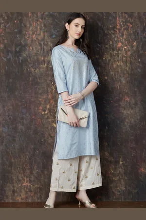 Lifestyle Women Ethnic Motifs Embroidered Off-Shoulder Thread Work Kurta