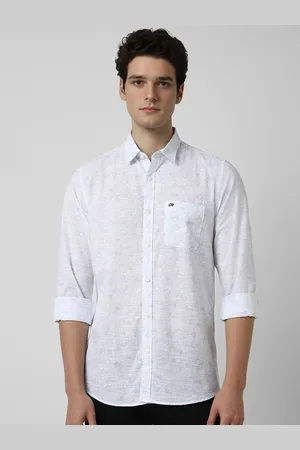 Peter England Men Spread Collar Solid Cotton Slim Fit Casual Shirt