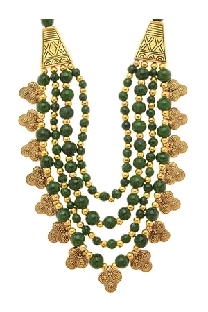 Bamboo Tree Jewels Green & Gold-Toned Handcrafted Necklace