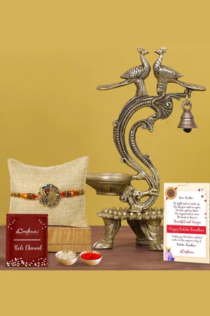 eCraftIndia Gold-Toned & Red Rakhi Gift Set