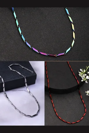 NVR Men Set of 3 Gold & Silver-Plated Stainless Steel Trendy Stylish Chains