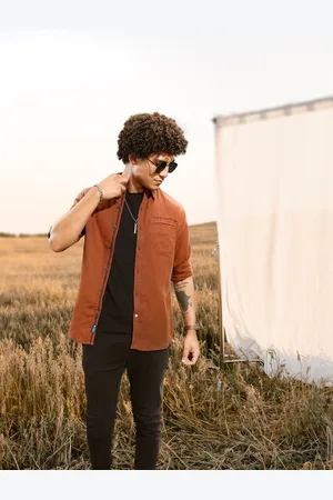 Roadster Men Rust Red Solid Cotton Linen Sustainable Casual Shirt
