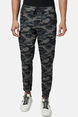 PEOPLE Men Grey & Black Camouflage Printed Joggers