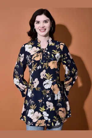 FUTURO REMOTO GIOIELLI Women Floral Printed Mandarin Collar Cuffed Sleeve Top