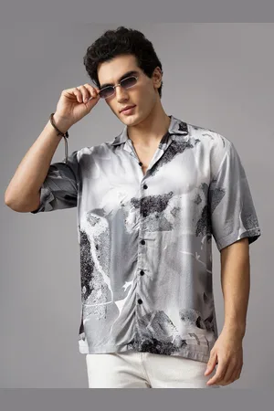 PAUL STREET Men Relaxed Cuban Collar Abstract Printed Oversized Casual Shirt