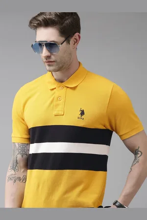 U.S. Polo Assn. U S Polo Assn Men Yellow Black Slim Fit Pure Cotton T-shirt
