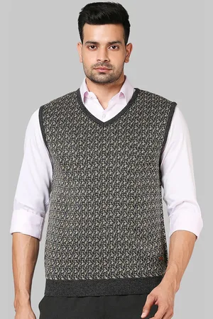 Park Avenue Men Black & Yellow Printed Sweater Vest