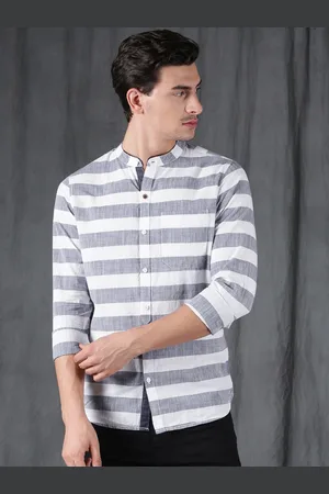 WROGN Men Blue & White Slim Fit Striped Casual Shirt