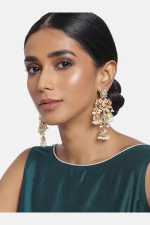 I Jewels Maroon Gold-Plated Pearls Dome Shaped Drop Earrings
