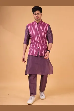 SHIWAM ETHNIX Ikat Printed Mandarin Collar Straight Kurta & Pyjamas With jacket