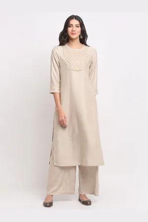 Blanc9 Women Beige Embroidered Gotta Patti Kurta