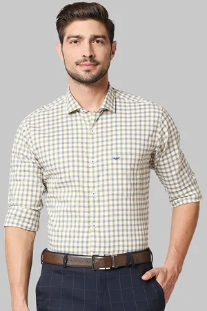 Park Avenue Men Yellow Slim Fit Grid Tattersall Checks Checked Cotton Formal Shirt