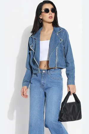 SHOWOFF Women Windcheater Crop Denim Jacket