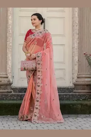 Saadhvi Embellished Embroidered Organza Designer Saree