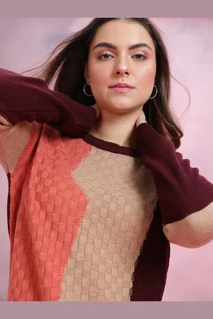 DressBerry Colourblocked Knitted Pure Acrylic Pullover