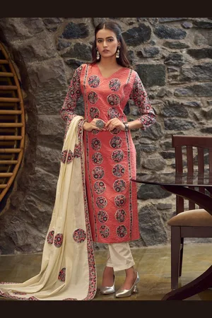 Stylee Lifestyle Floral Printed Gotta Patti Pure Cotton Unstitched Dress Material