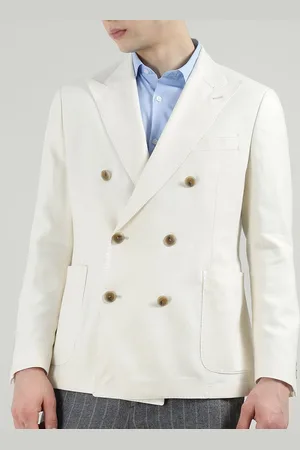 Hackett Notched Lapel Structured Shoulder Slim-Fit Double Breasted Cotton Blazers