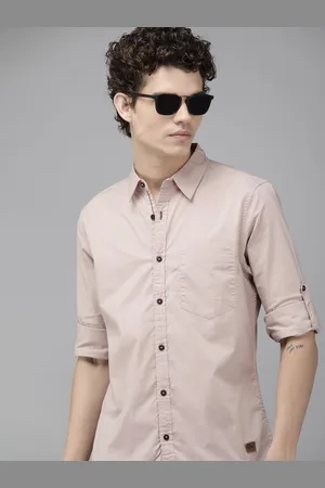 Roadster Men Rose Solid Roll-Up Sleeve Casual Shirt