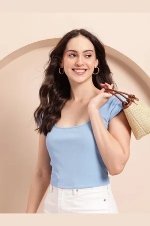 Mast & Harbour Extended Sleeves Pure Cotton Crop Top