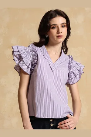 Kazo Striped Flutter Sleeve Wrap Top