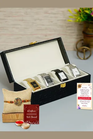 eCraftIndia Gold-Toned Rakhi Gift Set