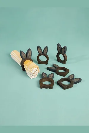 ellementry Black & Brown Set of 6 Foliage Wooden Napkin holder