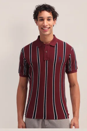 U.S. Polo Assn. Men Brand Logo Striped Polo Collar Pockets Slim Fit T-shirt