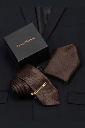 LOUIS STITCH Men Self Designed Italian Silk Necktie Accessory Gift Set