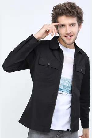 Highlander Men Black Slim Fit Double Flap pocket Polyester Casual Shirt