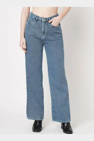 Kraus Women Cotton Wide Leg High-Rise Light Fade Jeans