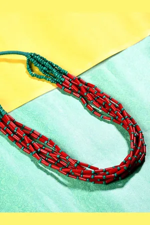 Bamboo Tree Jewels Red & Blue Handcrafted Necklace