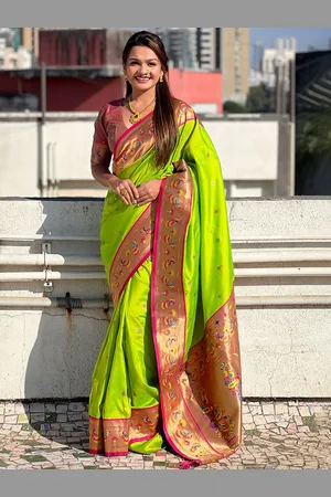 all about you Woven Design Zari Silk Blend Paithani Saree