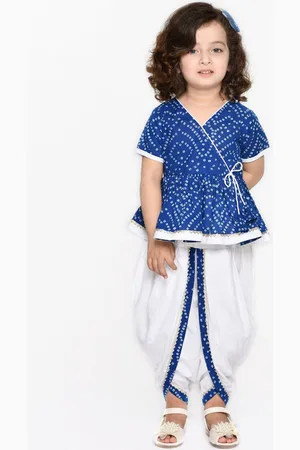 SAKA DESIGNS Girls Bandhani Printed Pure Cotton Angrakha Anarkali Kurta With Dhoti Pants