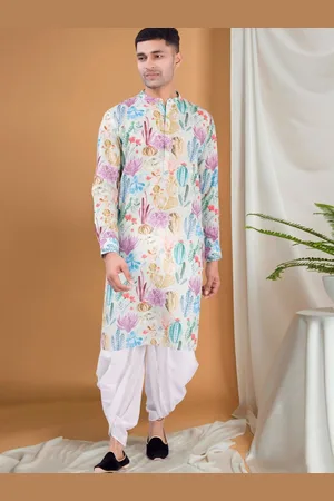 SHIWAM ETHNIX Floral Printed Band Collar Long Sleeve Kurta With Dhoti Pant