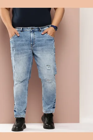 Sztori Men Plus Size Slim Tapered Fit Mildly Distressed Light Fade Stretchable Jeans
