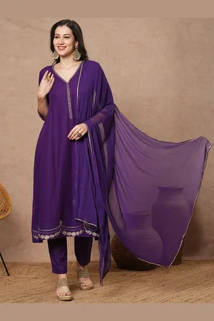 DIVASTRI Floral Embroidered Zari Work V-Neck Anarkali Kurta With Trousers With Dupatta
