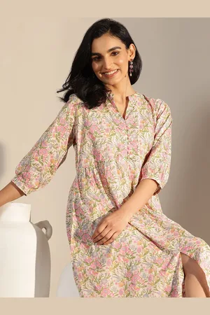Libas Floral Print Puff Sleeve A-Line Midi Dress