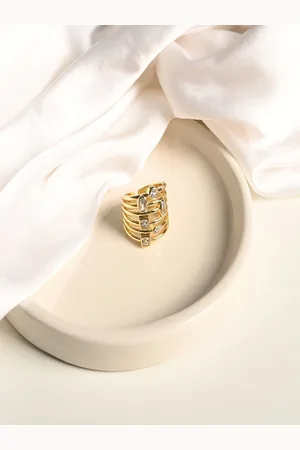 Nirvana Gold-Plated CZ Studded Band Adjustable Finger Ring