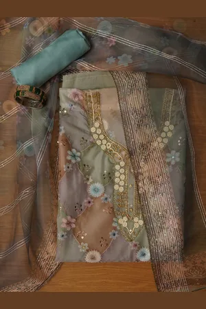 Jaipur Sequin Embellished Organza Dress Material with Dupatta